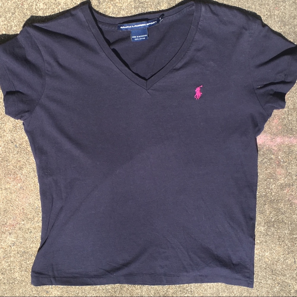 Navy Ralph Lauren Sport V Neck Tee Size Small